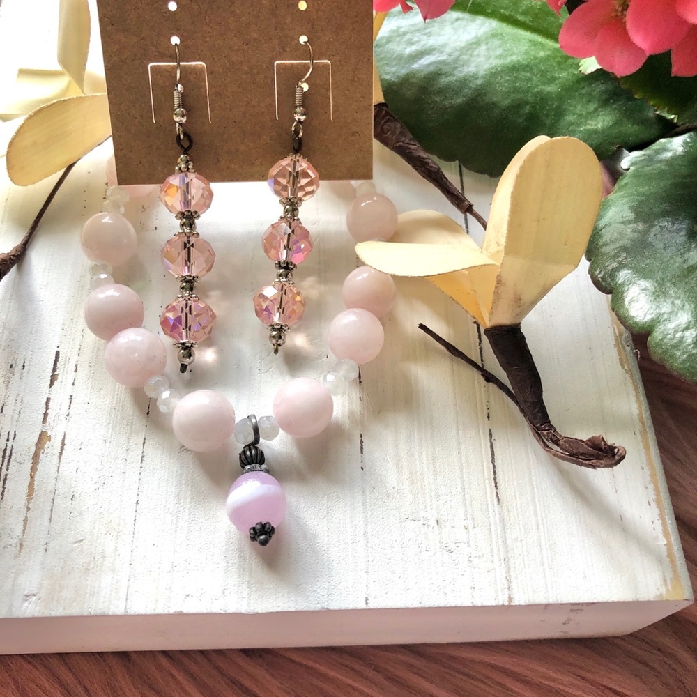 Pink earrings and bracelet